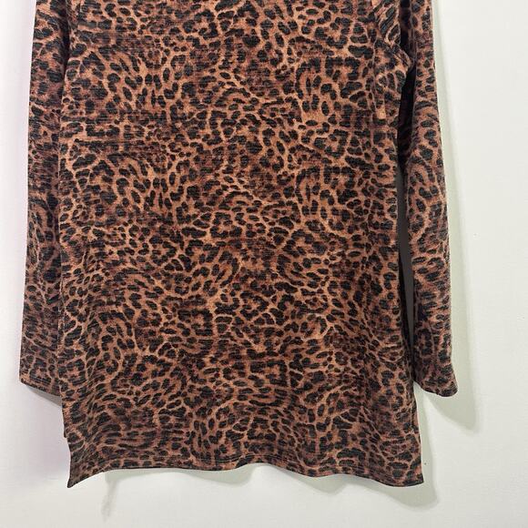 Chicos Tunic Top 0 Small Animal Leopard Brown Long Sleeve Shirt Trendy Work - Picture 8 of 9